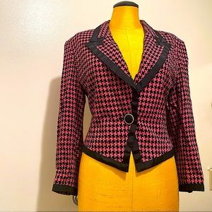 Vintage RENOMA Paris pink & black houndstooth one button blazer w/ shoulder pads